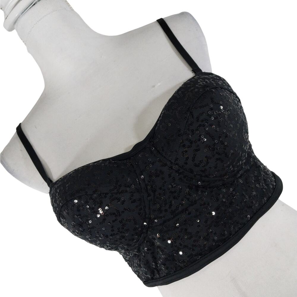 BALERA DANCE WEAR! INCREDIBLY GLITZY BLACK SEQUINNED FULL CUP BRA TOP! SZ L